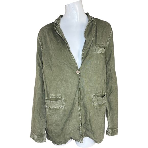Peace Love World Boheme Relaxed Linen Blend Blazer Rich Olive X-Small NWOT - Picture 1 of 13